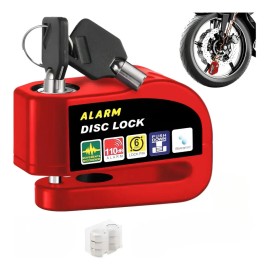 *Candado de Disco Freno Para Moto Antirrobo Con Alarma 110dB Accesorio Impermeable Universal Resistente 7mm Color Rojo