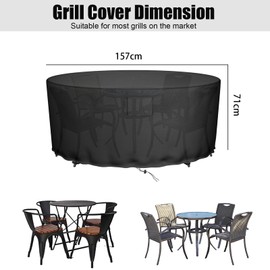 Falflor Round Patio Table Cover 420D Oxford Outdoor Furniture Covers 157x71cm Waterproof Round Table Cover Windproof Anti-UV Garden Round Table and Chair Covers