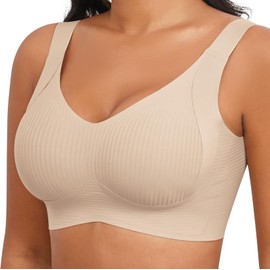 Xcutting Vertical Stripes Women's Wireless Bras High Support Full Coverage Bras Plus Size Bras for Women, Seamless Comfort Bras Minimizer Everyday Bras (Nude,Medium)