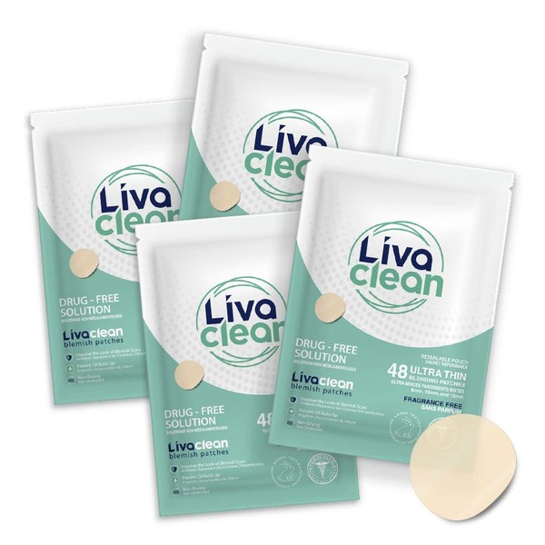 LivaClean 192 CT (4 PK) Hydrocolloid Acne Patches - Pimple Patches for Face, Pimple Patch for Face, Blemish Patches, Zit Patches for Face, Acne Patches for Face, Acne Patch