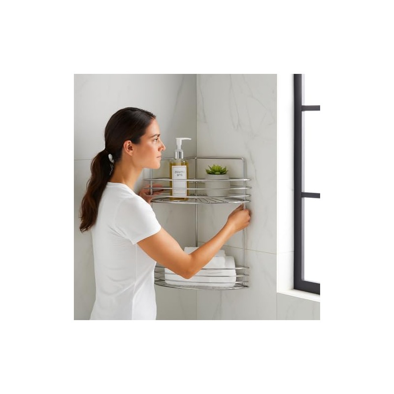 SDZOREN 2-Tier Floor Standing Corner Shower Caddy - Stainless Steel