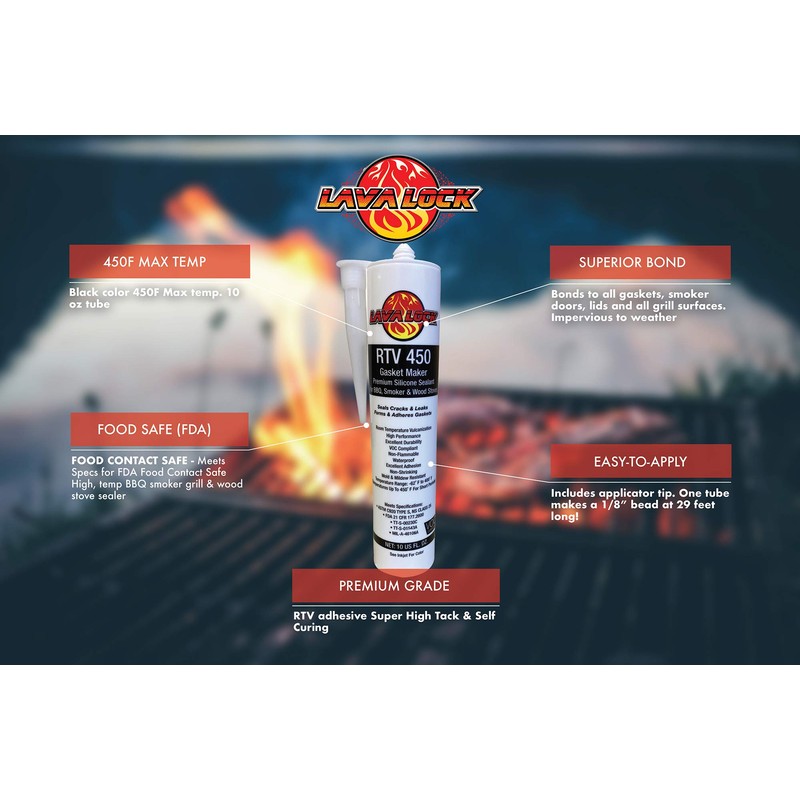 LavaLock RTV High Temp BBQ Smoker Sealer Gasket Adhesive 10