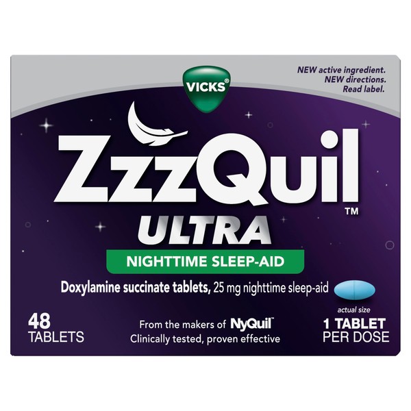 ZzzQuil ULTRA, Sleep Aid, Nighttime Sleep Aid, 25 mg Doxylamine Succinate, From Makers of Nyquil, Non- Habit Forming, Fall Asleep Fast, Stay Asleep Longer, 48 Count