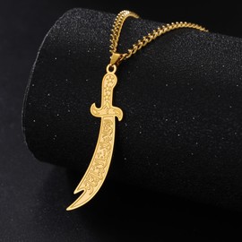 Vintage Islamic Sword Necklace for Men and Women - Muslim Necklace, Stainless Steel Pendant with Zulfiqar Sword - Symbol of Power, Faith, and Courage - Gift for Birthdays, Anniversaries, and Special Occasions (Gold)