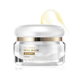 MISSHA Cell Renew Snail Mucin Vitamin C Cream – 1.69 Fl oz | Hydrating Korean Skin Care for Improved Skin Texture, Youthful Glow, and Glass Skin | Paraben-Free Kbeauty Moisturizer