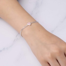 Philip Jones Rose Quartz Heart Gemstone Bracelet Created with Zircondia® Crystals