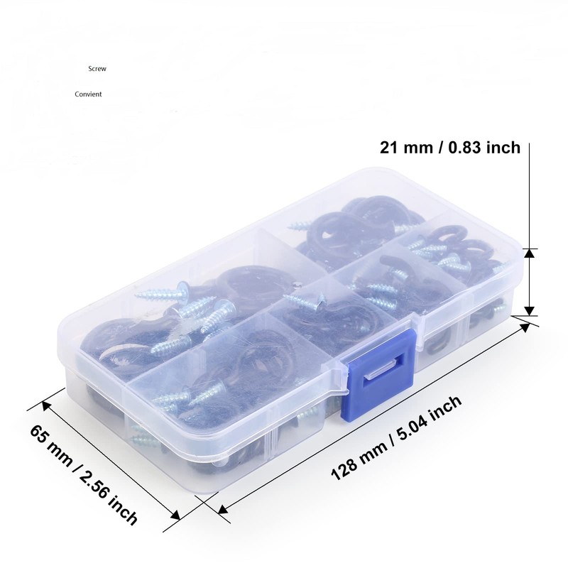 FINEASY Pack of 75 Screw Hooks, Black, 6 Sizes, Ceiling