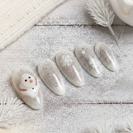 Cozy Snowman Handmade Nail Tips - Short Ballerina / 포근포근 스노우맨 수제네일팁 - 숏발레리나