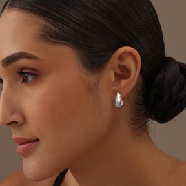 LeCalla 925 Sterling Silver Chunky Stud Earrings for Women | Hollow Water Drop Pear Shape Earrings | Small Drop Earring Dupes 16MM