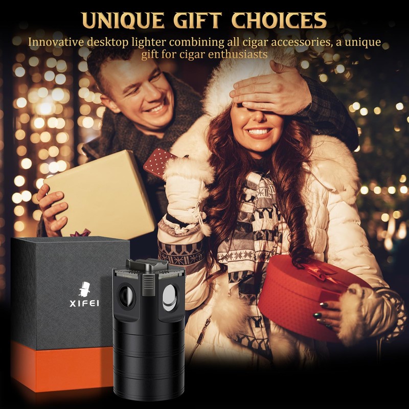 XIFEI 8-in-1 Desktop Cigar Lighter Kit, 4 Jet Flame Torch