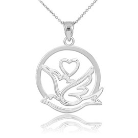 925 Sterling Silver Love Dove with Heart Necklace, 22"