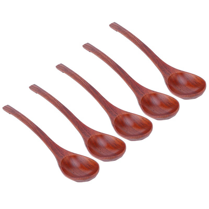 5PCS Japanese Style Wood Spoon Long Handle Soup Spoons Household