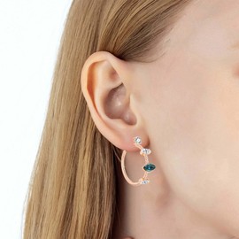 EVEVIC Trendy Austrian Crystals Half Hoop Earrings for Women 14K Gold Plated Hypoallergenic Hoops Earring Jewelry Gift (Dark Blue Main Crystal)