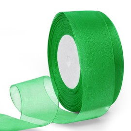 HimBen Green Sheer Organza Ribbon, 1-1/2 Inch 50 Yard Chiffon Ribbon 1 Roll for Gift Wrapping, Flower Bouquet, Wedding, Mesh Fabric Ribbon for Craft, Sewing, Hair Bows, Birthday Party Decoration