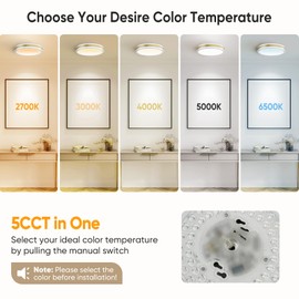 Lightania 13 Inch LED Flush Mount Ceiling Light Fixture with Night Light, 25W 2500LM 2700/K/3000K/4000K/5000K/6500K Adjustable, Dimmable Ceiling Lights for Bedroom, Kitchen, Hallway, ETL, White Gold