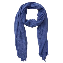 XRDSS Summer Cotton Blend Crinkle Vintage Soft Scarf with Fringed Edges 35" × 70" (Blue)
