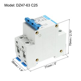 sourcing map Miniature Circuit Breaker Low Voltage AC 25A 400V 2 Pole DIN Rail Installation DZ47-63 C25