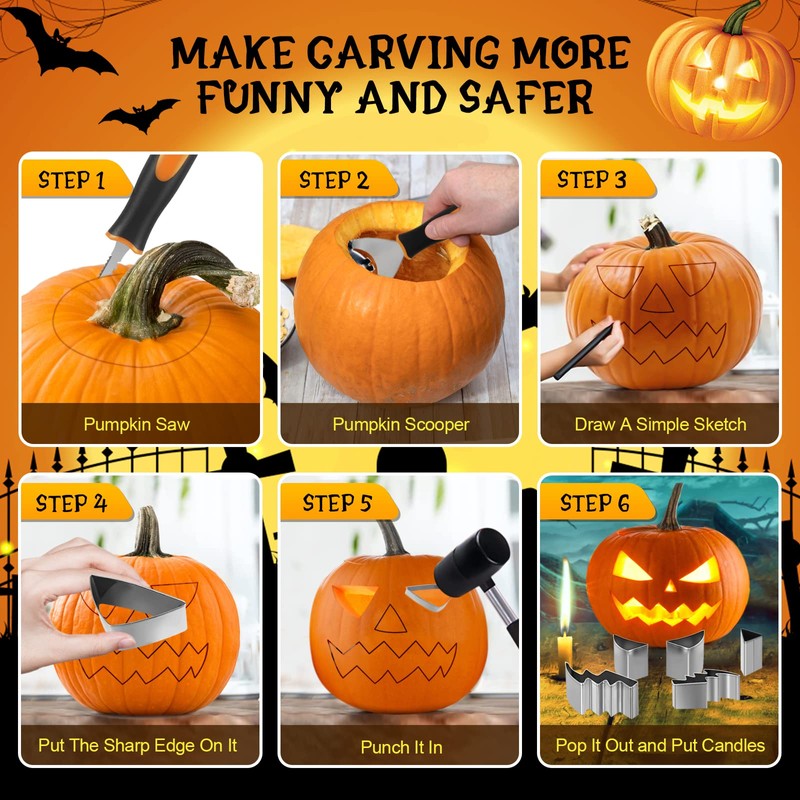 Fundaful Halloween Pumpkin Carving Kit, NEW 21 PCS Safe and