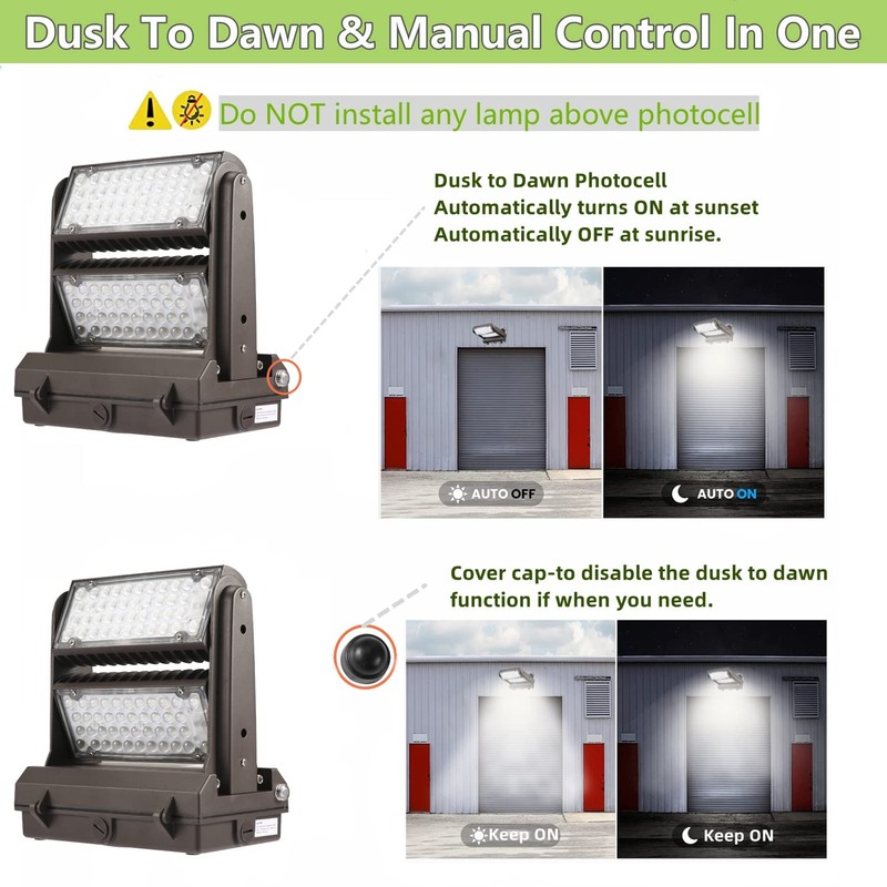 Dusk to Dawn100W Rotatable LED Wall Pack Light, 5000K 14000LM