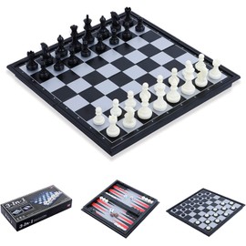 Chess Set Chess Board Magnetic for Kids and Adults, FISHOAKY 3 in 1 Travel Chess Set Chess Checkers Backgammon Game Set, Portable Folding jeu echec/Jeux echec (10 inch)