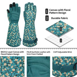 SAVJOB Gardening Gloves for Men&Women,Leather Thorn Proof Garden Gloves with Touchscreen,Work Gloves,Gardening Gifts for Women,Lake-blue,Large