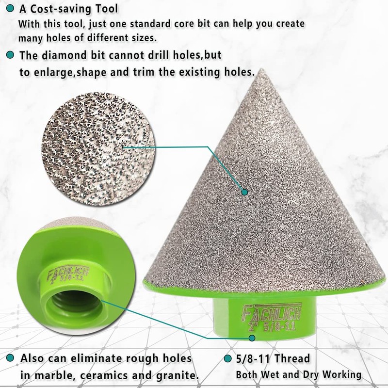 FACHLICH Diamond Cone Tile Bit - 2" Beveling Chamfer Bit