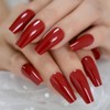 Gorgeous Red Press on Ballet False Nails Long Ruby-red Coffin