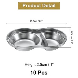 sourcing map 10 Pack Stainless Steel Dish Dipping Bowls with 2 Round Compartment Divided, Metal Seasoning Plate Dipping Bowl for Condiment Home Party Restaurant Picnic Travel, Silver