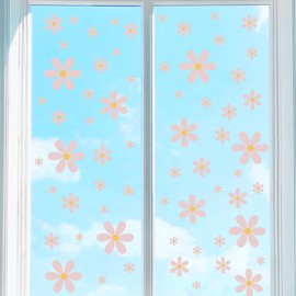 sourcing map 9 Sheets Daisies Window Stickers Wall Decals, PVC Peel and Stick Circles Decals Window Clings Graphic Decals Stickers for Bedroom Nursery Playroom Classroom Decors, Coral Pink