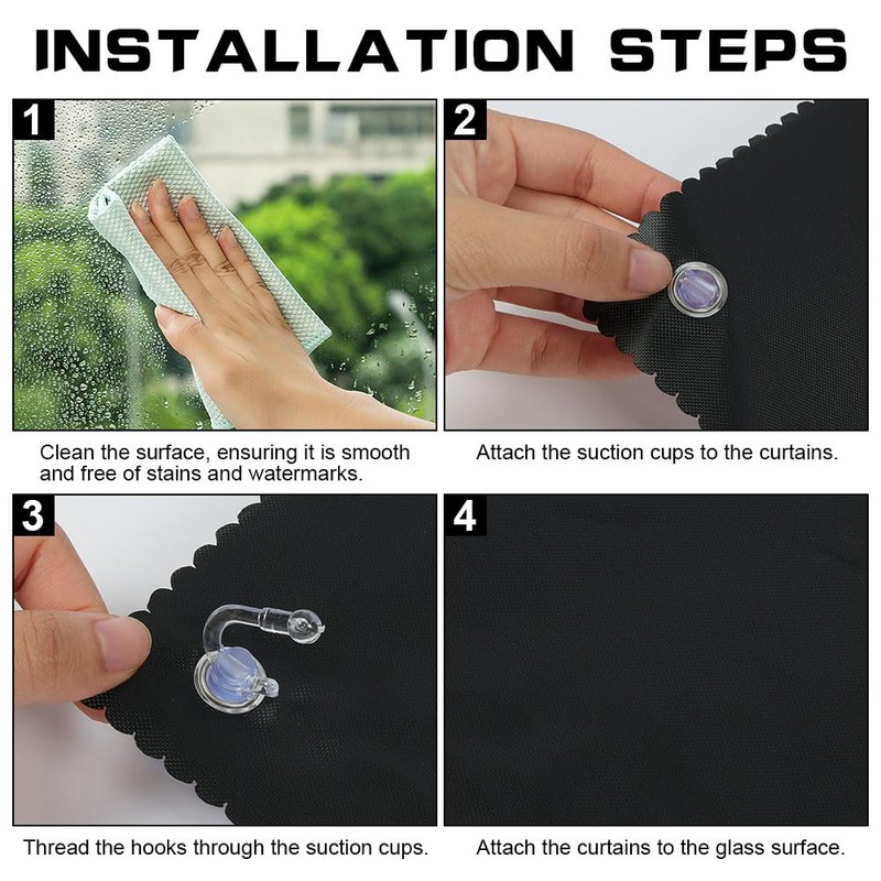NUTKIT 96*100 CM Blackout Blind Suction Cup Curtain, 420D Waterproof