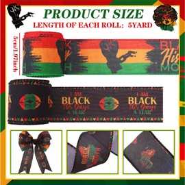 Chitidr Yuxung 6 Rolls 30 Yards Black History Month Ribbon Wired Wrapping Ribbon Buffalo Plaid African American Edge Ribbon Decorations Black History Celebration Decor for Craft Bow Gifts Making