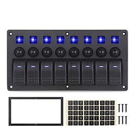 8 Gang Rocker Switch Aluminium Panel Toggle Switch for Car Marine RV Car Truck Trailer (8 Gang Blue)