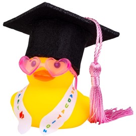 NHQZ Funny Academic Rubber Duck with Diploma, Mini Graduation Duck Car Dashboard Decoration with Graduation Hat Sash Glasses Sash, Gift for Exams Graduation, Style A, 1 Piece, bronze
