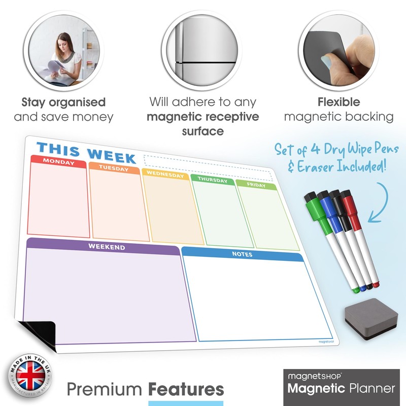 TMS Magnetic Monthly Calendar, Weekly Planner and Daily Organiser for
