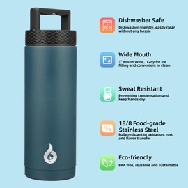 BJPKPK Insulated Water Bottles, Dishwasher Safe 18 oz Water Bottle with Handle, Leakproof BPA Free Water Jug, Stainless Steel Water Bottle for Sports, Navy Blue
