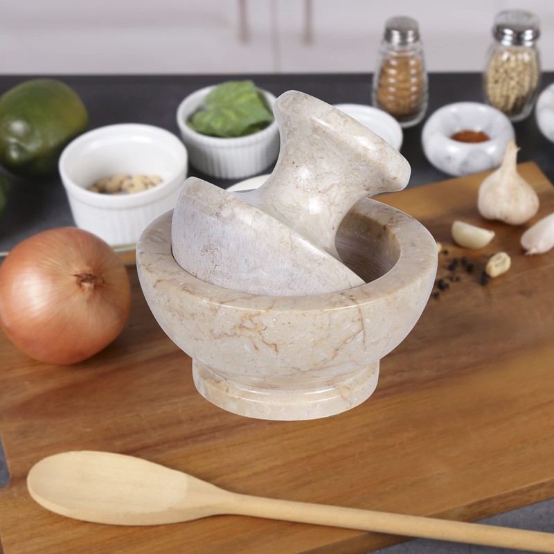 Creative Home Natural Champagne Marble Spice Grinder, Mortar and Pestle