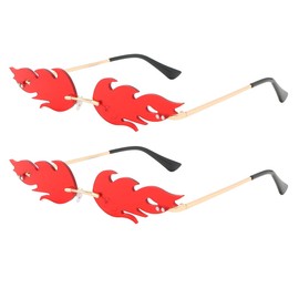 JOVAKIT Fire Flame Sunglasses for Women Men Retro Vintage Rimless Sun Glasses Fire Shaped Frameless Eyeglasses UV Protection (Gold/Red+Gold/Red)