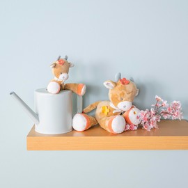 Nattou Soft Toy Made of Cotton and Velour, Cuddly Toy Cow Mila as Companion from Birth, Approx. 32 cm, Mila, Zoë and Lana, Beige