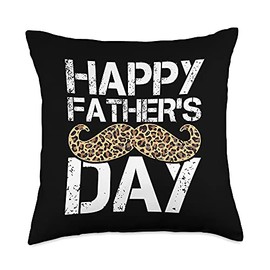 Happy Father's Day Mustache Leopard Animal Lover Happy Father's Day Mustache Leopard Print Dad Throw Pillow, 18x18, Multicolor