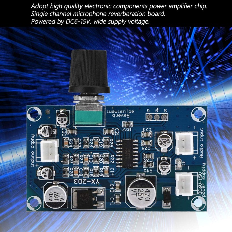 Microphone Reverberation Card, PT2399 Microphone Amplifier Board, DC6-15V Single Channel