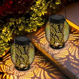GuKKK Solar Lantern for Outdoors, Pack of 2 Solar Lanterns for Outdoor Hanging, IP65 Waterproof, Lanterns for Outdoor Metal Solar Lights for Garden, Walkway, Patio, Patio, Porch, Lawn, Yard, Christmas