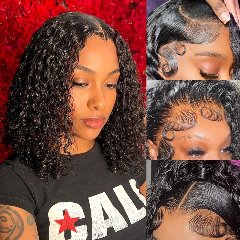 TOYERE Bob Wig Human Hair 13x6 Lace Frontal Deep Curly