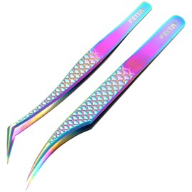 FEITA Pinzas Para Extensiones De Pestañas Con Agarre De Diamante, Pinzas De Precisión Para Pestañas, Acero Japonés, Herramientas De Aplicación De Pestañas Postizas, 2 Uds.
