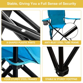 VOYSIGN Folding Camping Chair with Cup Holder & Storage Bag, 225lbs Capacity, Large Anti-Sink Feet, Breathable PE Coated Fabric for Outdoor, Hiking, Beach, Fishing, Backpacking, 2PCS Blue