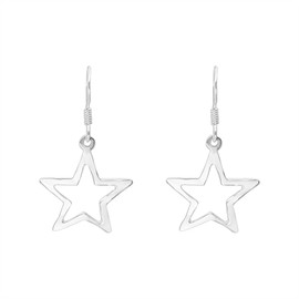 Silverly Sterling Silver Hammered Open Star Dangle Earrings for Women - French Hook Design - Boho Celestial Jewellery - Fun Y2K Style - Best Friend Birthday Gift - Hypoallergenic and Nickel Free