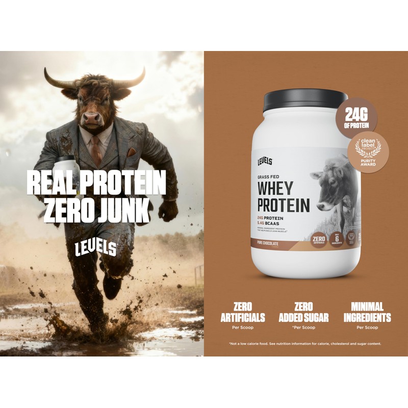Levels Grass Fed Whey Protein Powder, No Artificials, 24G of