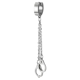 Mens Womens Stainless Steel Huggie Hinged Hoop Earrings with Double Long Chains Dangle Handcuffs(CA)