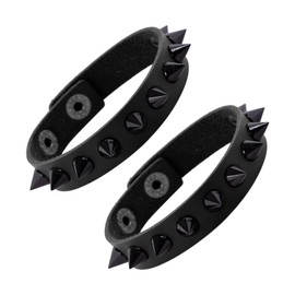 Manfnee Punk Leather Bracelet Spike Rock Rivet Bracelet for Men Women Gothic Bracelets Black Adjustable, Faux Leather Zinc, No gemstone