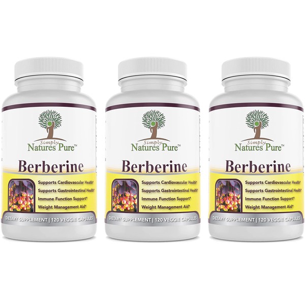 Premium Berberine HCl 500mg - 120 Capsules - Cardiovascular Gastrointestinal Immune Support - Chromium Cinnamon (Pack of 3)