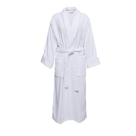 Mansfield, Unisex Terry Velour Jacquard Spa Robe with Shawl Collar, White (US, Alpha, Small, Medium, Regular, Regular, White)